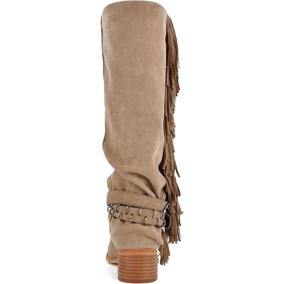 ⚡Women's Sandy Brown Knee High Riding Boots Fringes Buckle Straps Chunky Heel - Picture 3 of 6